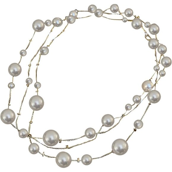 Dcfywl731 Pearl Necklace Women Pearl Necklace White Faux Pearl Layered Necklace - Picture 7 of 7